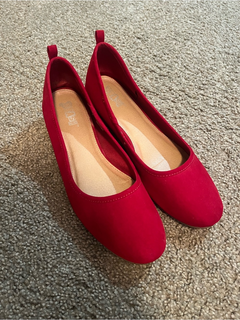 Women’s Red Slip-On Ballet shoe with small heel